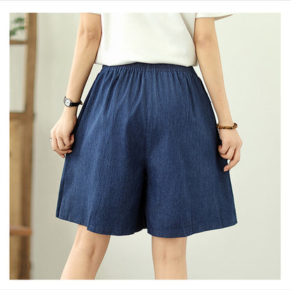 Women's High Waisted Baggy Jean Wide Leg Denim Shorts - LAI MENG FIVE CATS