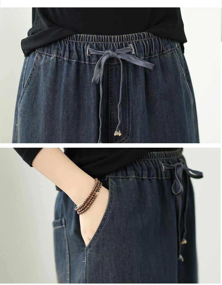 Women's Baggy Jeans Embroidery Wide Leg Denim