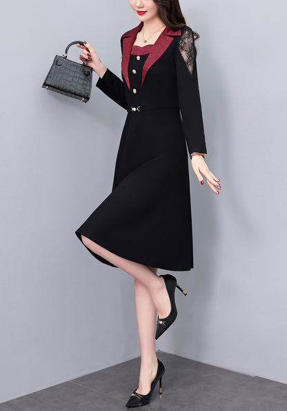 Women's Long Sleeve Pocket Work Office Suit Dress