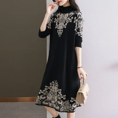 Women's Long Sleeve Stretch Sweater Midi Dress