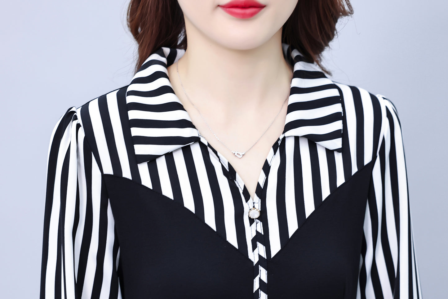 Women's V-Neck Long Sleeve with Pockets Black Dress