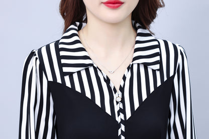 Women's V-Neck Long Sleeve with Pockets Black Dress