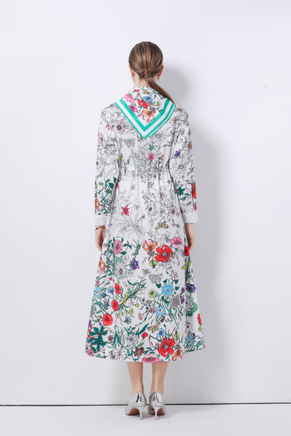 Women's Floral Print Flowy Button Split Maxi Dress