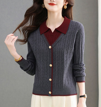 Women's Sweaters Tops Lapel Ribbed Knit Pullover Shirt