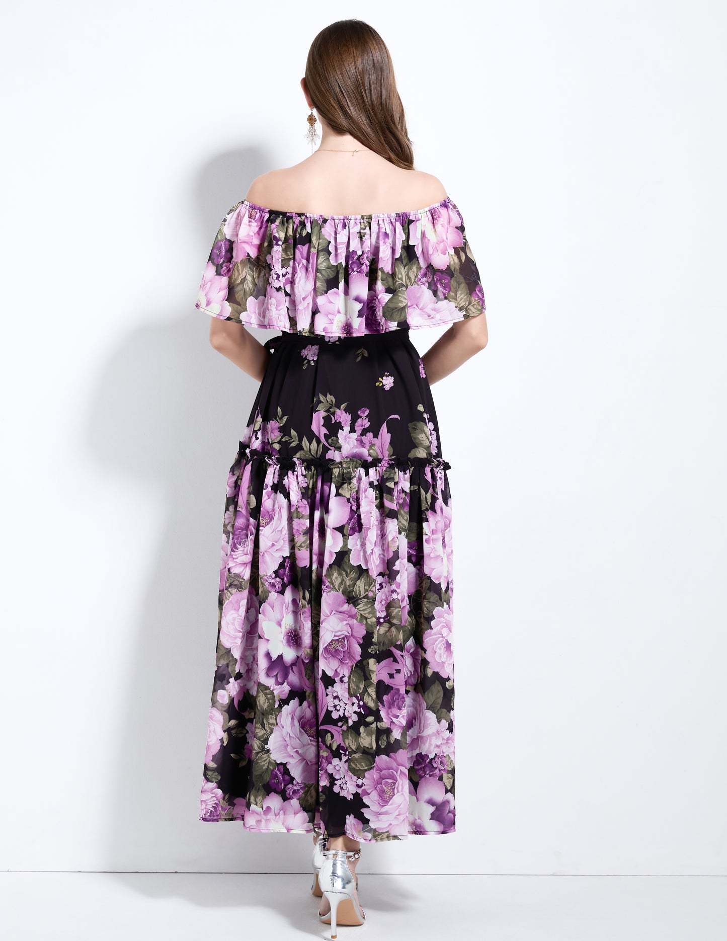 Off The Shoulder Floral Flowy Tied Maxi Dress