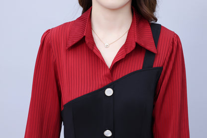Women's V-Neck Long Sleeve with Pockets Black Dress - LAI MENG FIVE CATS