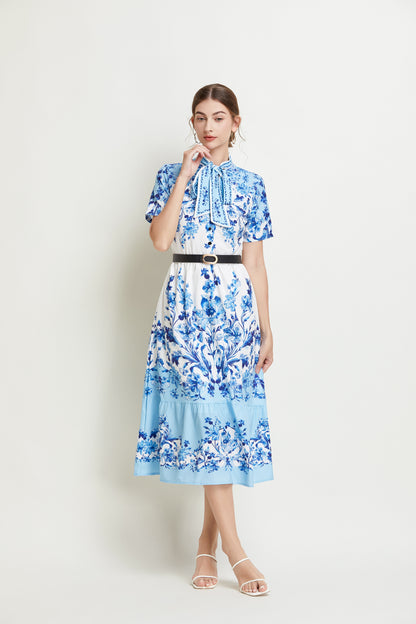 SSY-Women's Short Sleeve Floral Print Button Midi Dress