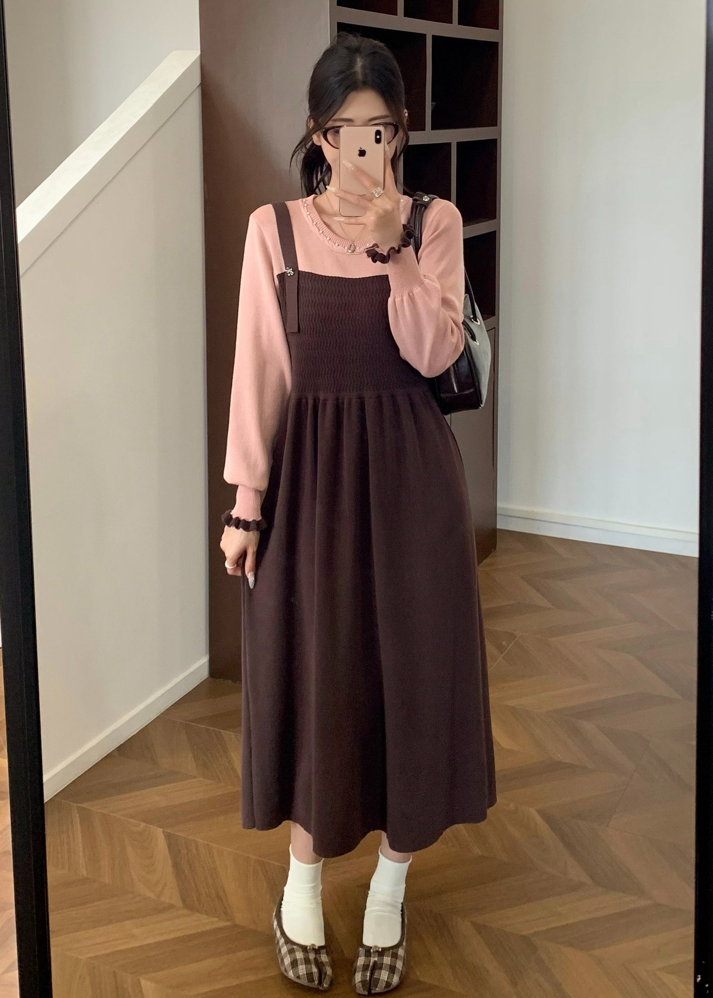 Women's 2 in 1 Sweater Knit Long Sleeve Midi Dress
