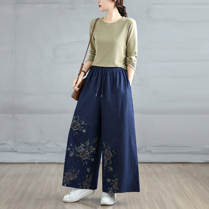 Women's Baggy Jeans Drawstring Waist Wide Leg