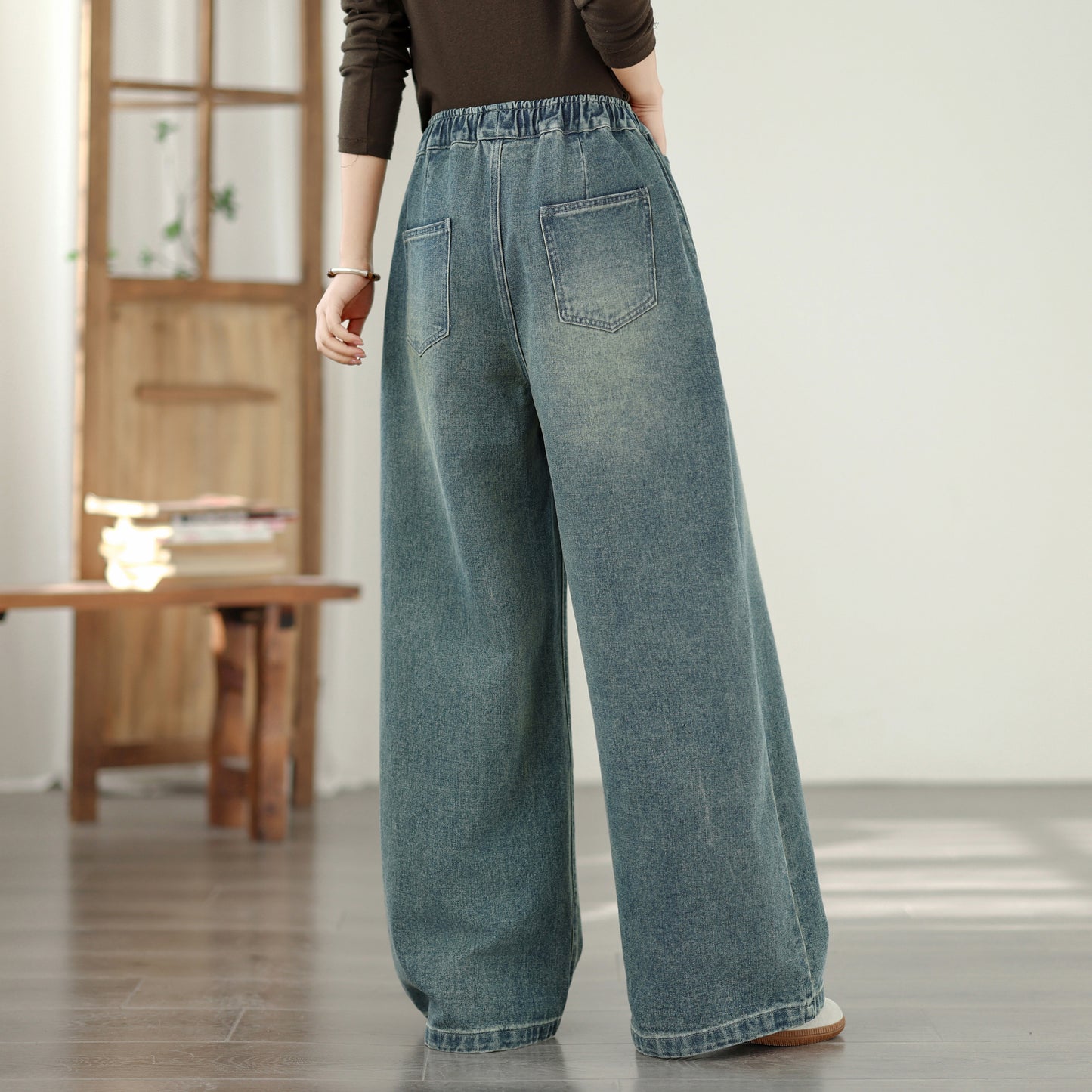 Women's Jeans Elastic Waist Baggy Wide Leg Pants
