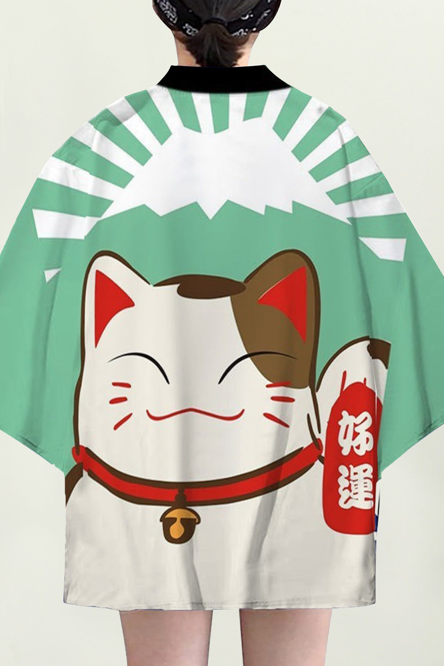 Women's Lucky Cat Cardigan Kimono Cover up Tops