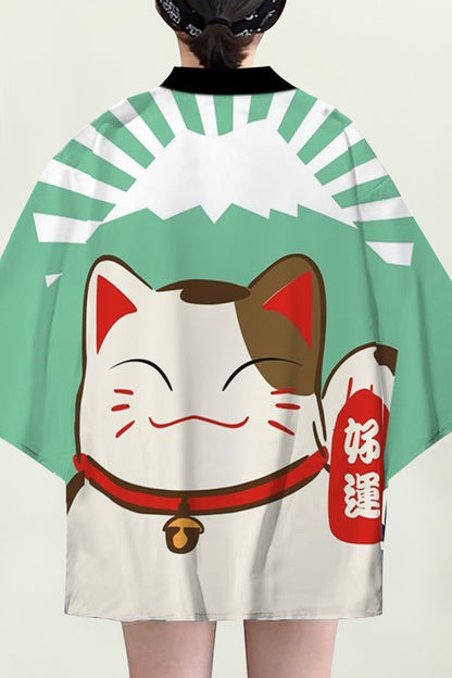 Women's Lucky Cat Cardigan Kimono Cover up Tops