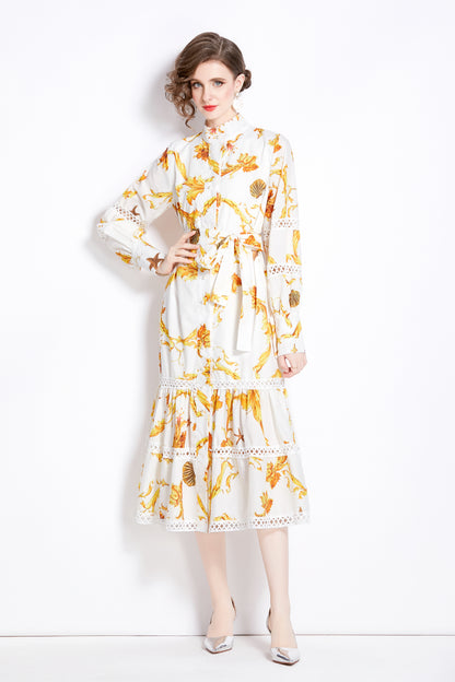 FSY-Women Floral Print Button Split Flowy Maxi Dress