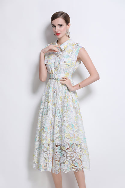 Mint Green Floral Lace Midi Dress – Elegant Resort Dinner Dress