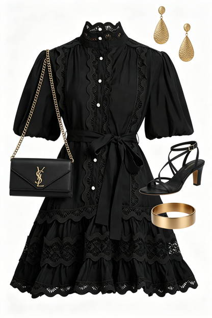 Black Lace Trim Mini Dress for Women – Elegant Romantic Summer Outfit