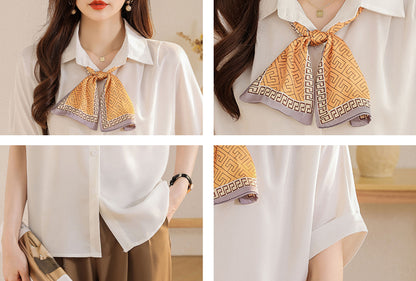 Summer White Tie Neck Button-up Blouse Tops