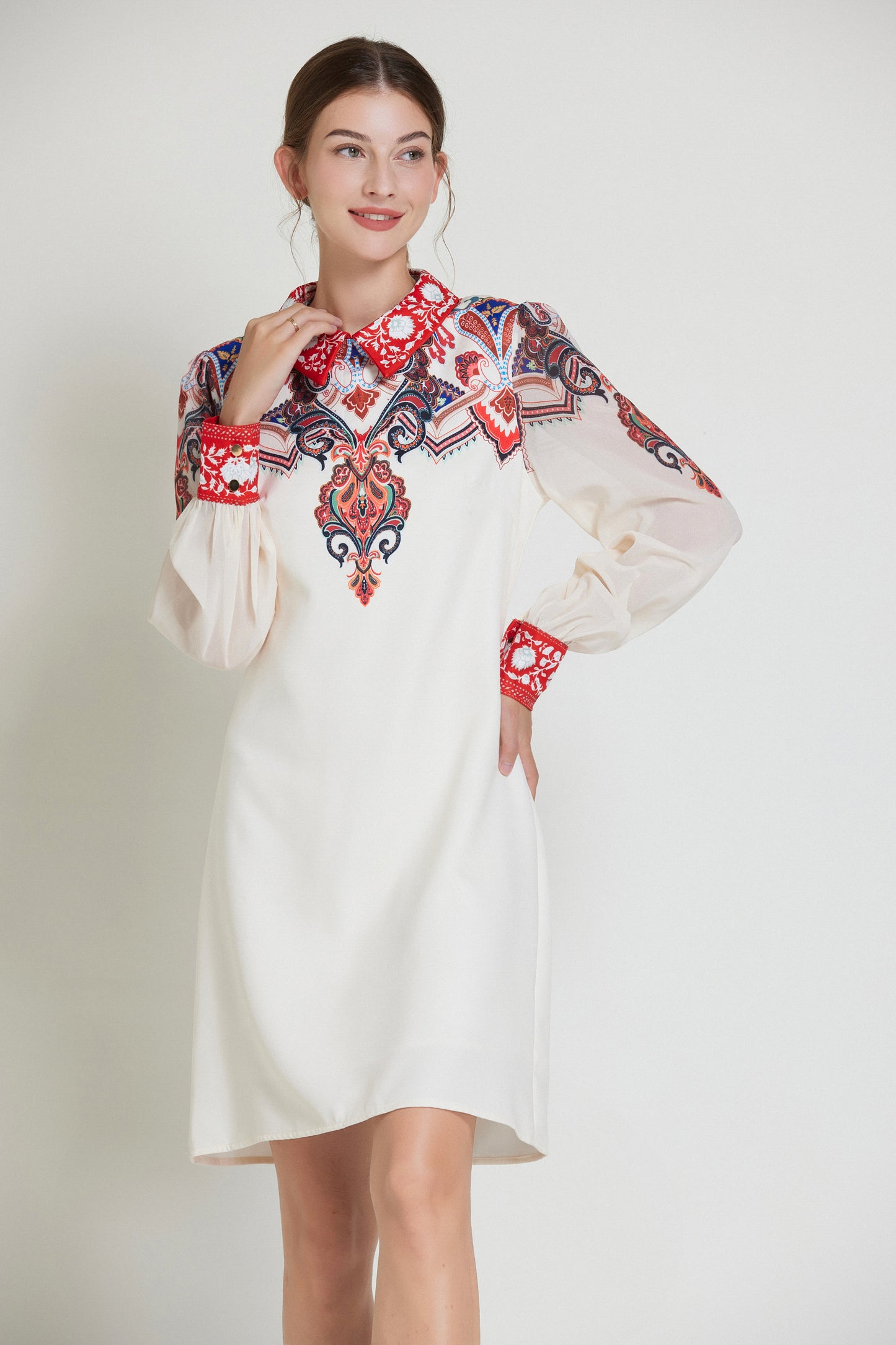 SSY-Women's Floral Chiffon Long Sleeve Mini Dress
