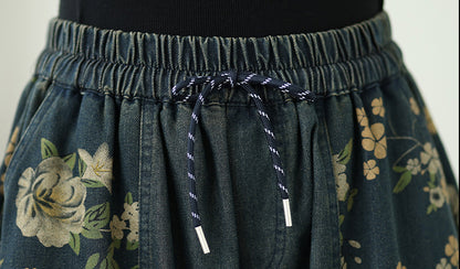Women's Denim Wide Leg Baggy Jeans Drawstring Pants