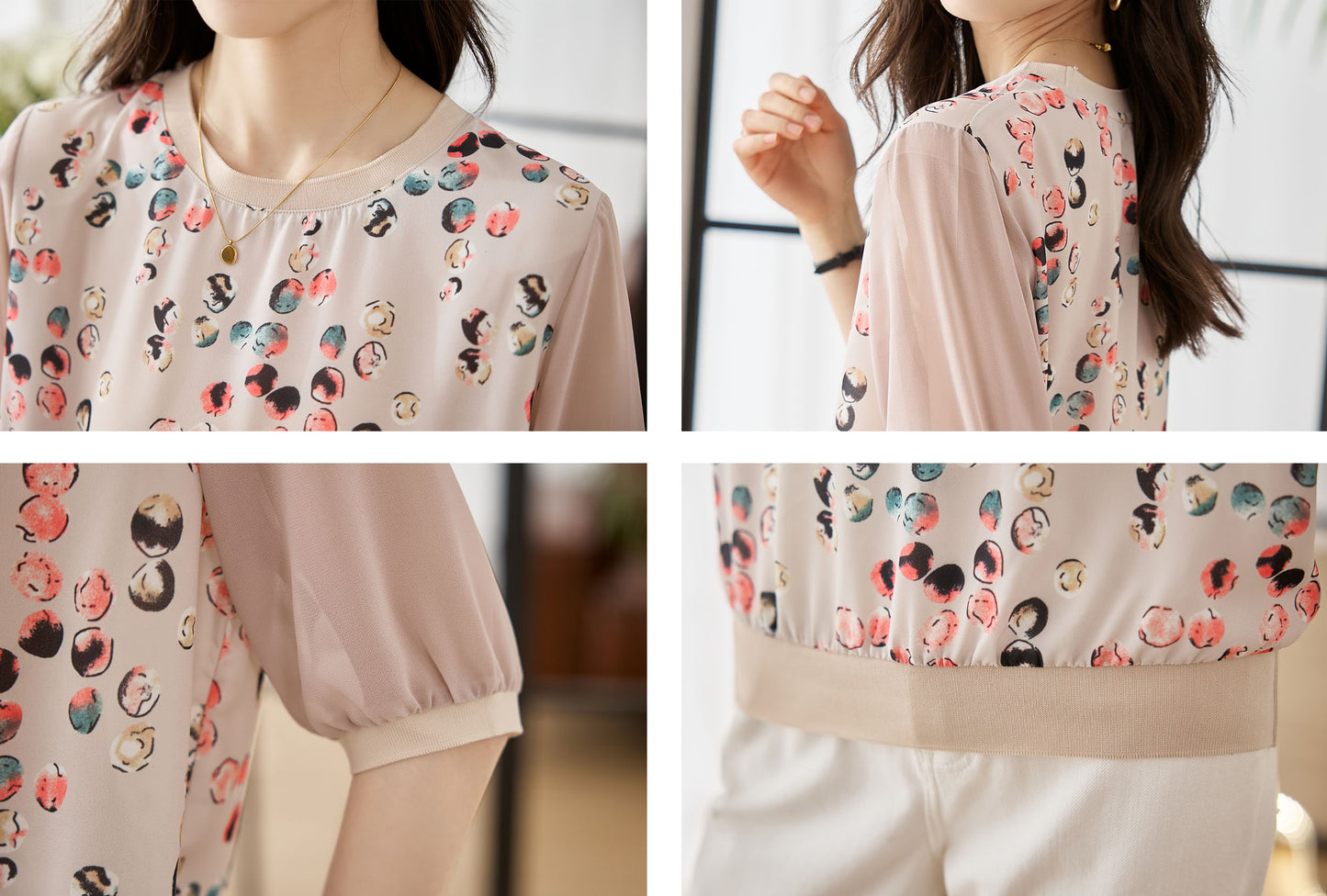 Pink Casual Patchwork Shirt Floral Print Tops