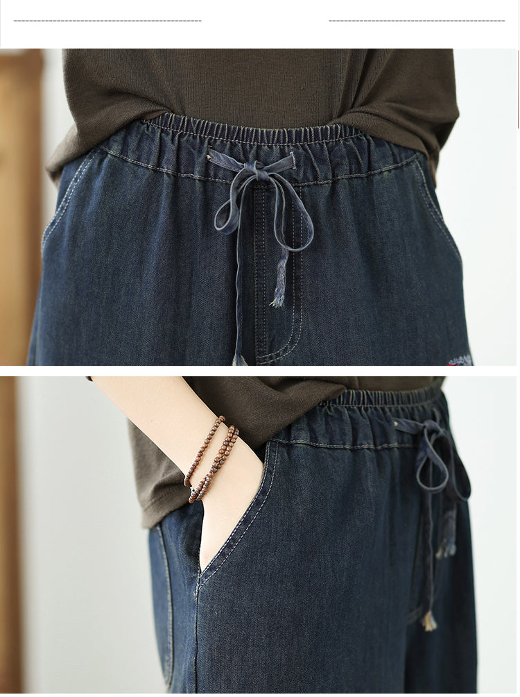 Women's Baggy Wide Leg Jeans Embroidery Pants