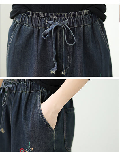 Women's Baggy Wide Leg Jeans Embroidery Pants