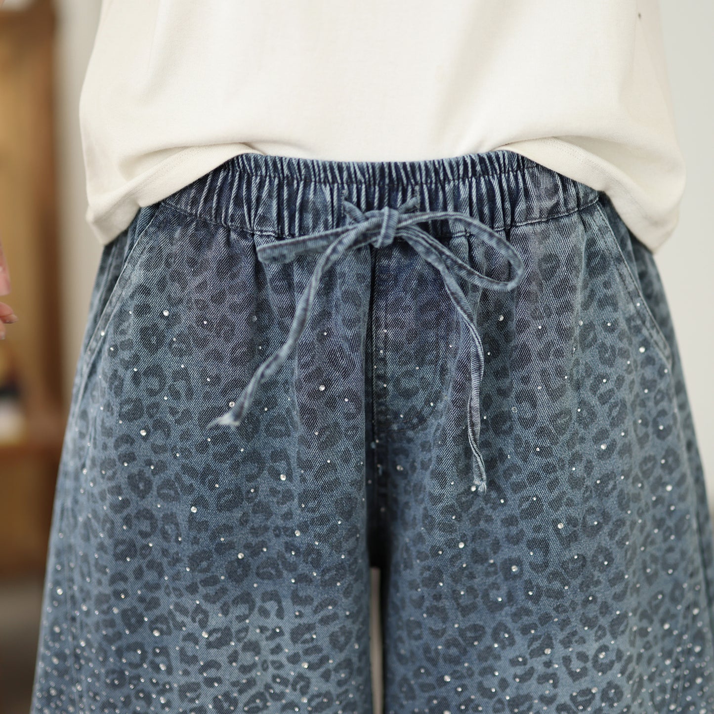 Jeans for Women Wide Leg Pull On Elastic Waist Denim - LAI MENG FIVE CATS