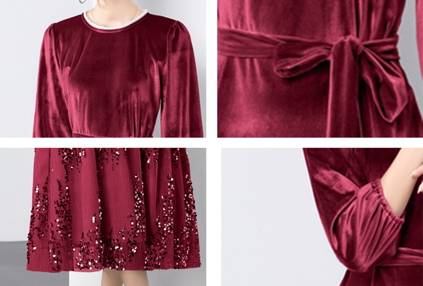 Velvet Lace Patchwork Sequins Midi Dress