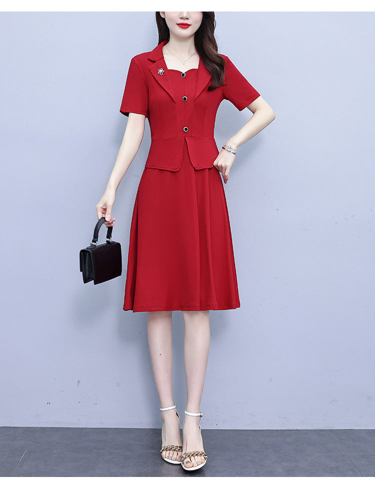Women's Short Sleeve Pocket Work Office Suit Dress - LAI MENG FIVE CATS