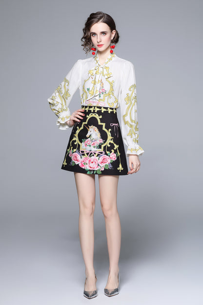 SSY-Women's 2 Piece Skirt Set Floral Tie V-neck Mini Dress