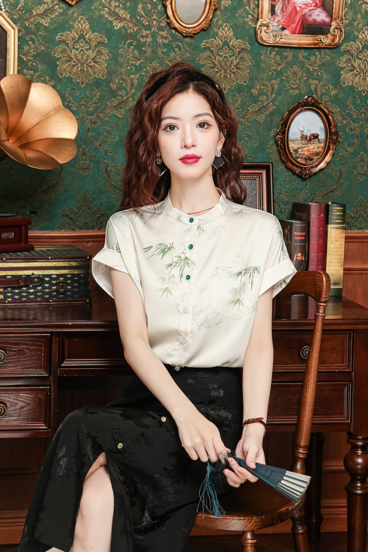 Women's Chinese Style Silk Satin Jacquard Blouse