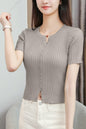 Women's V-Neck Knitted Thin Tops Ribbed Shirt