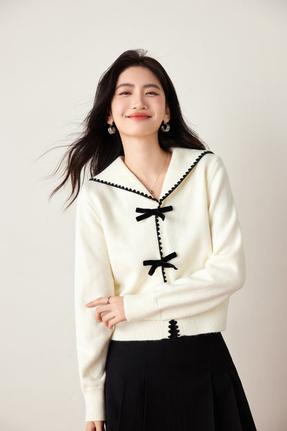 Women's Sailor Collar Stripe Button Knit Sweater Blouse