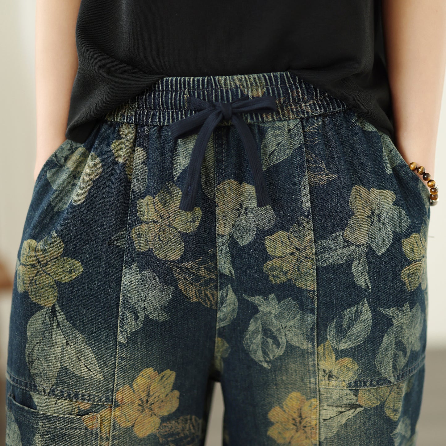 Women's Baggy Jeans Drawstring Elastic Barrel Denim Pants