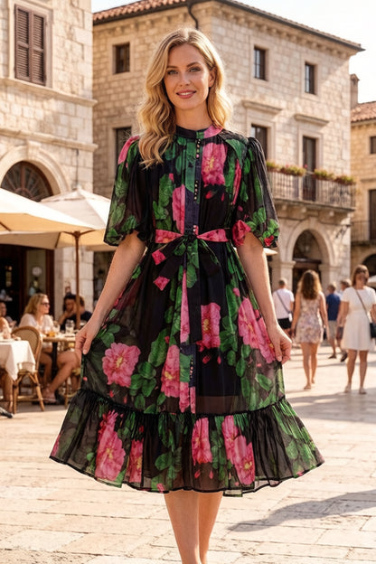Effortless Elegance Floral Midi Dress - LAI MENG FIVE CATS