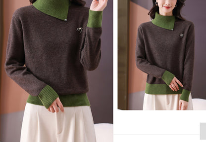 Women's Asymmetrical Lapel Sweaters Knit Pullover Tops