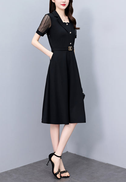 Women's Short Sleeve Pocket Work Office Suit Dress - LAI MENG FIVE CATS