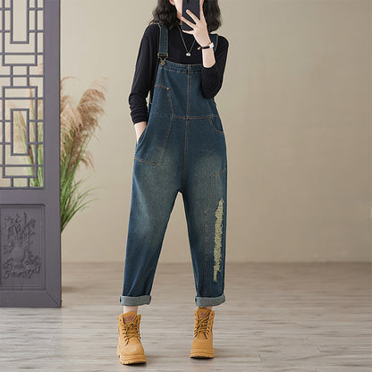 Stretchy Loose Bib Overalls with Pockets