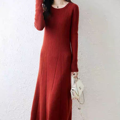 Women's Round Neck Sweater Ribbed Knit Maxi Dress