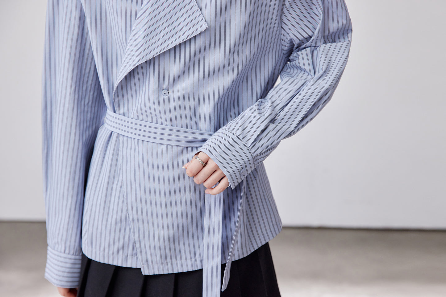Blue Striped Tie-Waist Shirt | Relaxed Fall Everyday Top