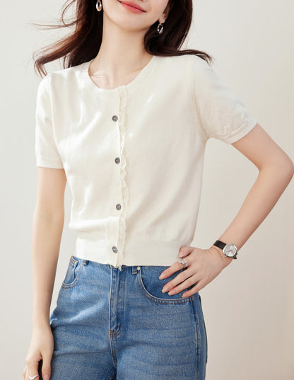 Women's Short Sleeve Lace Cardigan Tops
