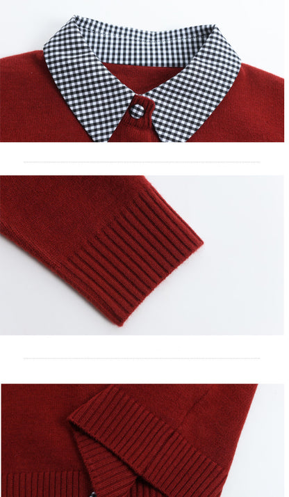 Contrast Gingham Collar Knit Cardigan – Vintage Button Sweater Top