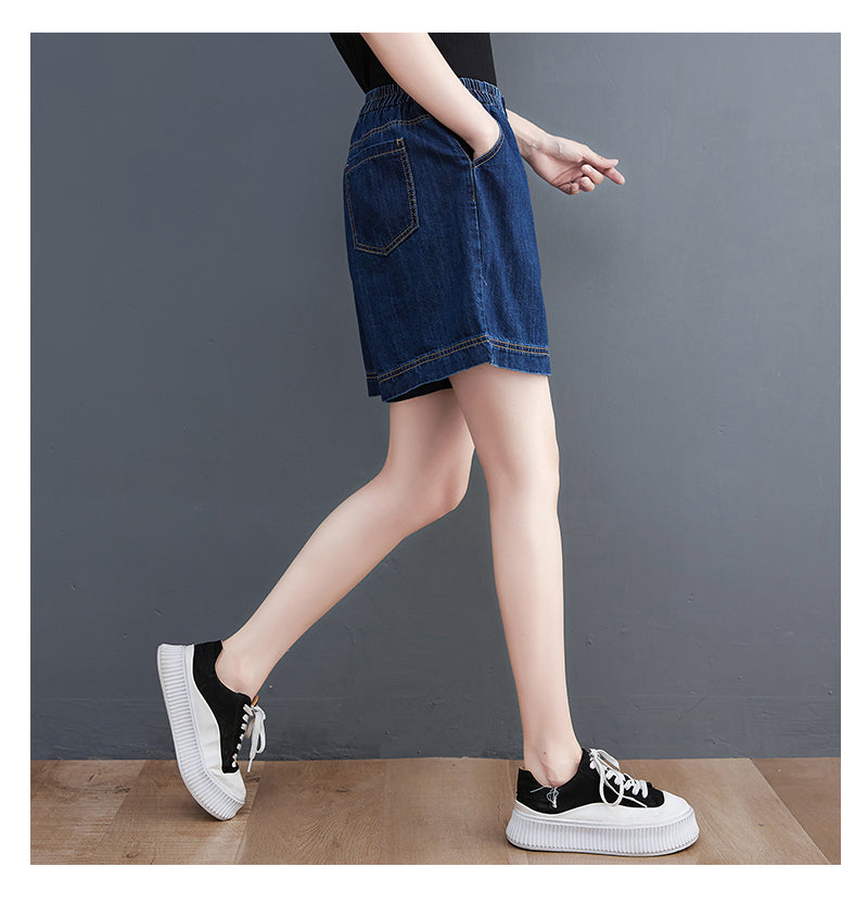 Women's High Waisted Baggy Jean Wide Leg Denim Shorts - LAI MENG FIVE CATS