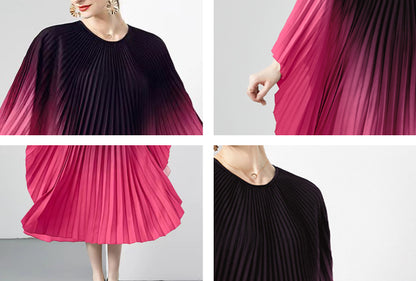 Pink Elohoegant Batwing Sleeve Pleated Maxi Casual Flowy Loose Dress