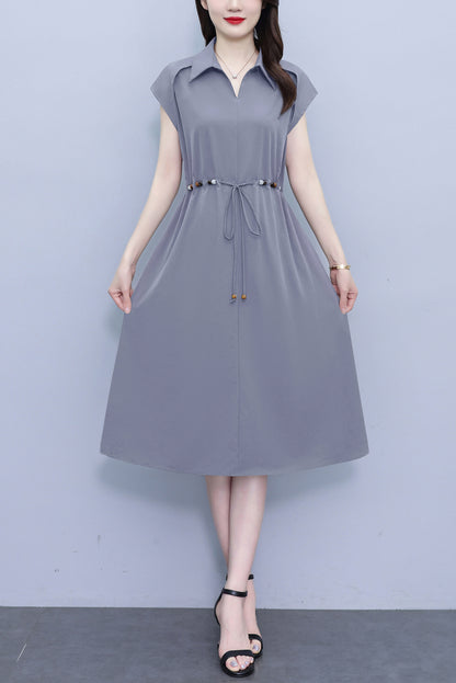Women's V-Neck Cap Sleeve Pocket Midi Dress