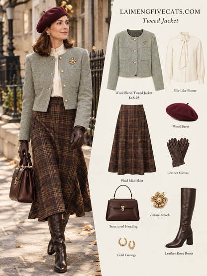 28691-Wool Blend Tweed Jacket — Parisian & London-Inspired Style