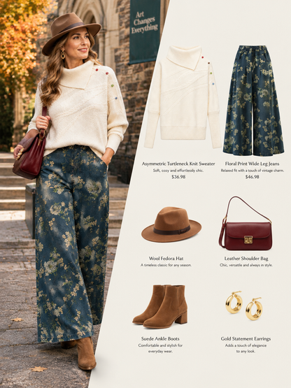 28699 Asymmetric Turtleneck Knit Sweater with Colorful Button Details