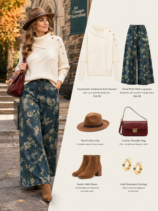 28699 Asymmetric Turtleneck Knit Sweater with Colorful Button Details