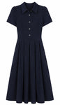 Short Sleeve Stretch Button Front Midi Dress