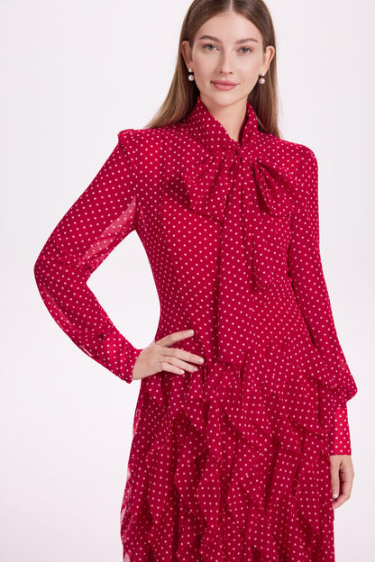 Romantic Polka Dot Chiffon Maxi Dress