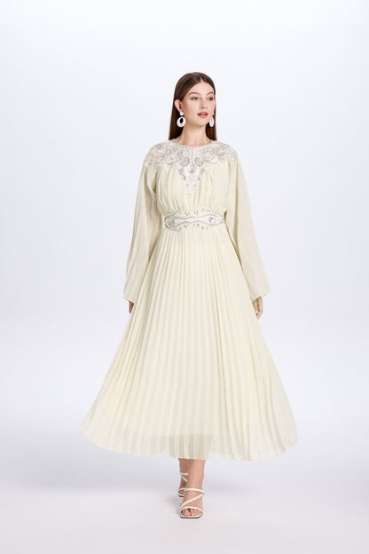 Women's Chiffon Beaded Flare Sleeves Maxi Dress